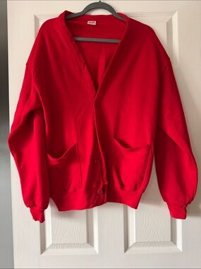 Red V-Neck Button Cardigan